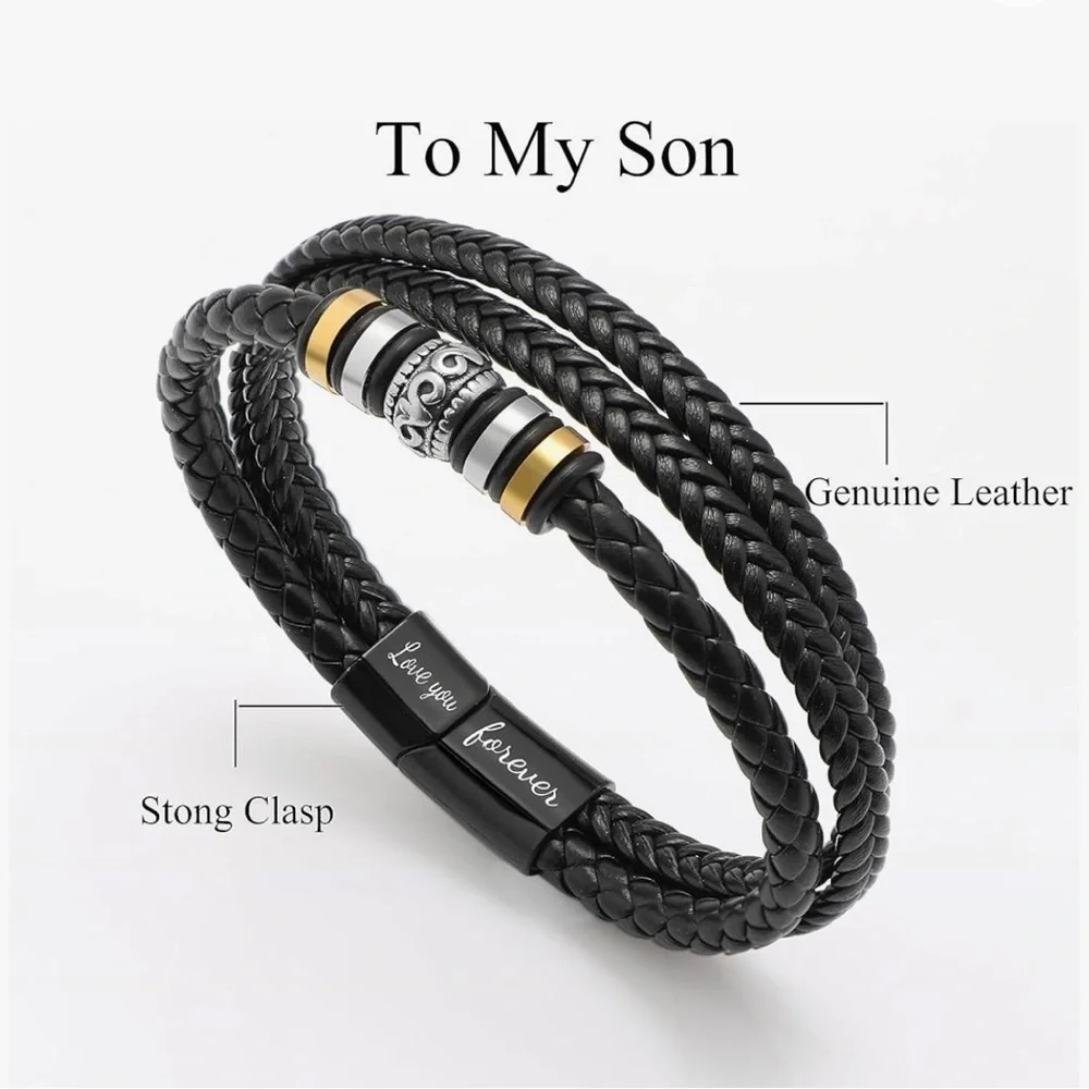 To my son Leather wrap Bracelet love you forever clasp